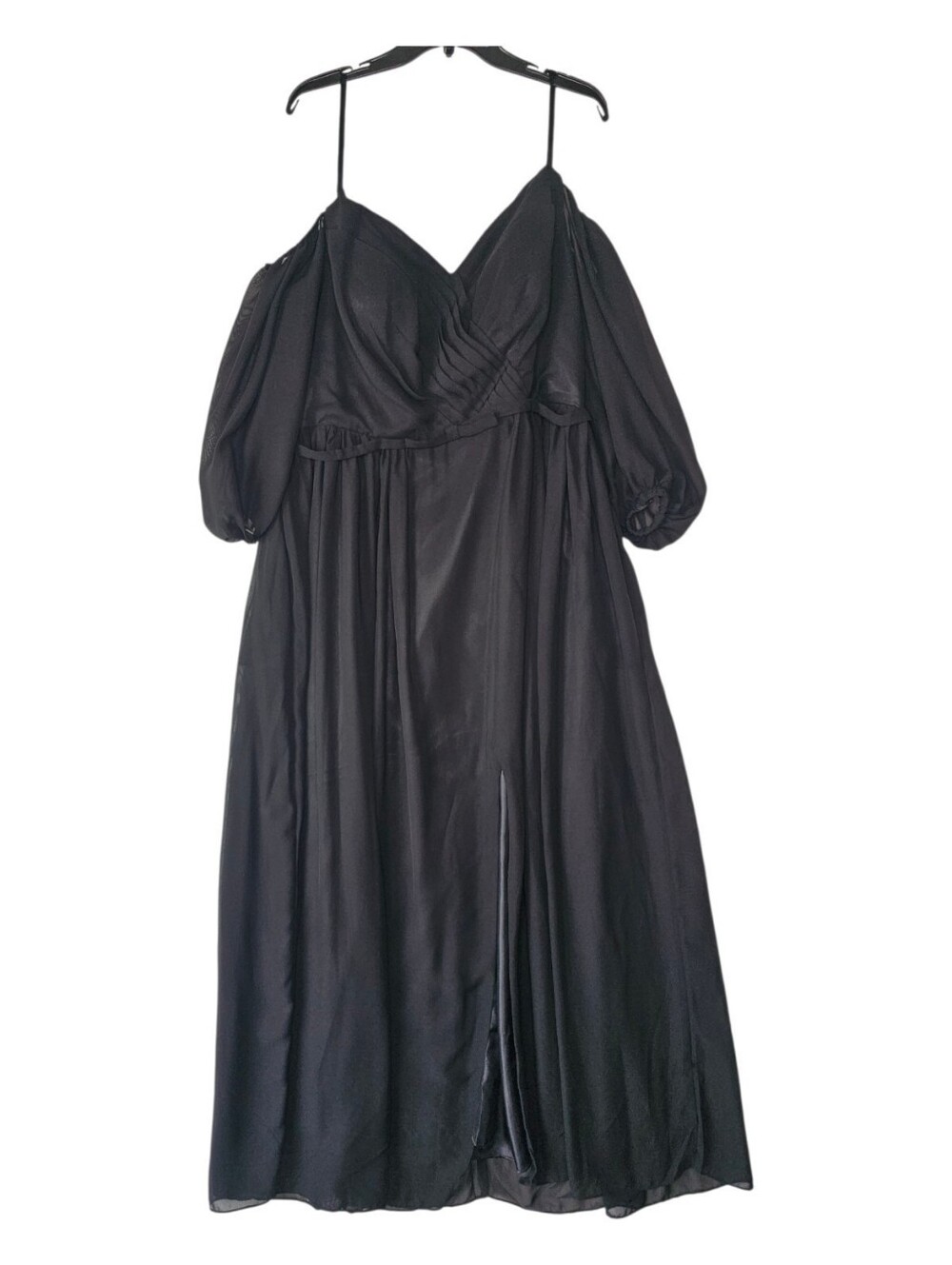 Black Chiffon Formal Gown Corset Back Puff Sleeves Size 20
